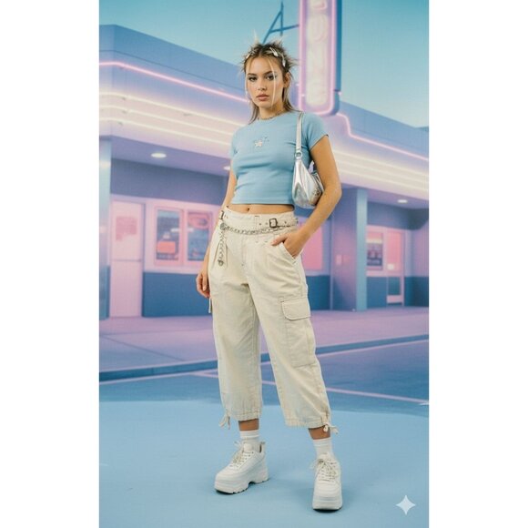 Polo Ralph Lauren Womens Cargo Ankle Denim Jeans Size 6 Y2K Baggy Vintage Gorp - Picture 1 of 13